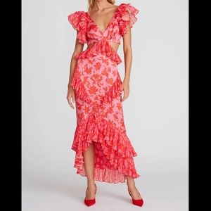 Amur Gen Floral Silk Cutout Midi Dress